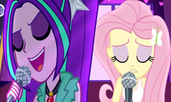 Size: 2500x1500 | Tagged: safe, artist:bigpurplemuppet99, edit, imported from derpibooru, screencap, aria blaze, fluttershy, human, equestria girls, rainbow rocks, ariashy, female, lesbian, shipping