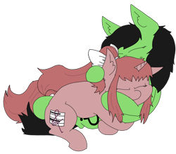 Size: 4008x3508 | Tagged: safe, artist:ponny, imported from derpibooru, oc, oc only, oc:filly anon, earth pony, pony, unicorn, bow, crossover, cuddling, duo, duo female, earth pony oc, eyes closed, female, filly, foal, hair bow, horn, simple background, smiling, straight, transparent background