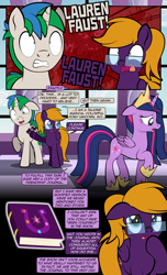 Size: 1920x3168 | Tagged: safe, artist:alexdti, imported from derpibooru, twilight sparkle, oc, oc:purple creativity, oc:star logic, alicorn, pegasus, pony, unicorn, comic:quest for friendship, book, comic, friendship journal, horn, magic, pegasus oc, twilight sparkle (alicorn), unicorn oc