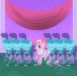 Size: 1586x1564 | Tagged: safe, imported from derpibooru, screencap, pinkie pie, earth pony, pony, the best night ever, can-can, canterlot, clothes, dancing, dress, fantasy, female, gala dress