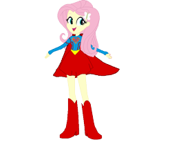 Size: 681x560 | Tagged: safe, artist:emixspleefart, imported from derpibooru, fluttershy, human, equestria girls, boots, cape, clothes, dc comics, gloves, high heel boots, motorcross, shoes, simple background, solo, supergirl, transparent background