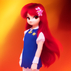 Size: 1024x1024 | Tagged: safe, editor:jasmindreasond, imported from derpibooru, oc, oc only, oc:tiny jasmini, human, ai content, ai generated, cute, female, flower, flower in hair, generator:stable diffusion, gradient background, humanized, smiling, solo