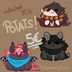 Size: 2000x2000 | Tagged: safe, artist:lionbun, imported from derpibooru, human, any gender, any race, any species, bandana, blob, cheap, chibi, clothes, collar, commission, cute, furry, potato pony, scarf, ych example, your character here