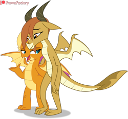 Size: 5000x4650 | Tagged: safe, artist:frownfactory, imported from derpibooru, ocellus, smolder, changedling, changeling, dragon, disguise, disguised changedling, disguised changeling, dragon ocellus, dragoness, female, horns, simple background, spread wings, transparent background, vector, wings