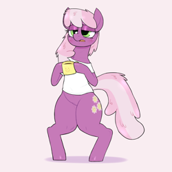 Size: 2000x2000 | Tagged: safe, artist:mclovin, imported from derpibooru, cheerilee, earth pony, pony, bipedal, clothes, coffee, drool, female, mare, morning ponies, shirt, simple background, solo, white background