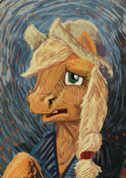 Size: 565x800 | Tagged: safe, artist:spectralunicorn, imported from derpibooru, applejack, earth pony, pony, bust, fine art parody, portrait, vincent van gogh