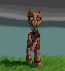 Size: 2197x2377 | Tagged: safe, imported from derpibooru, oc, oc only, earth pony, pony, robot, robot pony, field, looking at you, rust, solo, staring into your soul