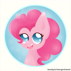 Size: 2202x2223 | Tagged: safe, artist:margaritaenot, imported from derpibooru, pinkie pie, earth pony, pony, bust, open mouth, open smile, portrait, simple background, smiling, solo, vector