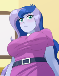 Size: 688x875 | Tagged: safe, artist:riouku, imported from derpibooru, princess luna, human, equestria girls, breasts, busty princess luna, clothes, commission, female, looking at you, solo, vice principal luna