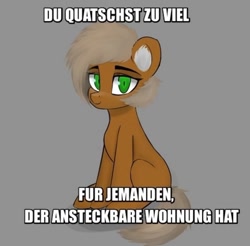 Size: 1080x1061 | Tagged: safe, artist:houl2902, imported from derpibooru, earth pony, pony, caption, german, looking at you, sitting, solo, text, translated in the comments