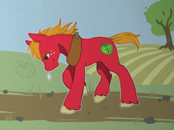Size: 1280x960 | Tagged: safe, artist:sinclair2013, imported from derpibooru, big macintosh, earth pony, pony, male, snorting, solo, stallion, tree