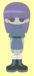 Size: 827x1847 | Tagged: safe, artist:batipin, imported from derpibooru, maud pie, human, equestria girls, chibi, female, looking at you, no nose, simple background, solo, yellow background