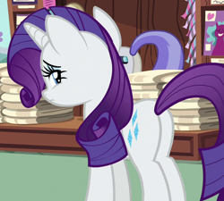 Size: 664x597 | Tagged: safe, imported from derpibooru, screencap, rarity, snappy scoop, it isn't the mane thing about you, butt, cropped, magazine, newsstand, plot, rearity