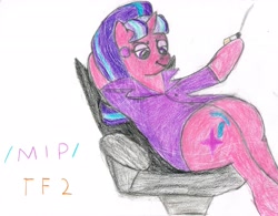 Size: 2069x1613 | Tagged: safe, imported from derpibooru, starlight glimmer, unicorn, /mlp/ tf2 general, administrator, chair, cigarette, clothes, female, mare, simple background, solo, suit, team fortress 2, white background