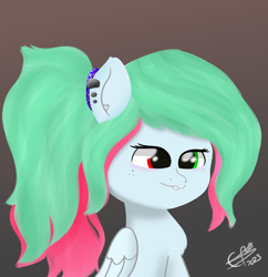 Size: 1600x1650 | Tagged: safe, artist:cobaltskies002, imported from derpibooru, oc, oc:cobalt skies, pegasus, ear piercing, female, pegasus oc, piercing, ponytail, two toned mane