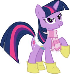 Size: 3000x3169 | Tagged: safe, artist:cloudy glow, imported from derpibooru, twilight sparkle, pony, unicorn, winter wrap up, .ai available, clothes, female, mare, raised hoof, saddle, scarf, simple background, solo, striped scarf, tack, transparent background, unicorn twilight, vector