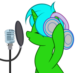 Size: 4520x4431 | Tagged: safe, artist:candysweets90240, artist:howie, imported from derpibooru, oc, oc only, oc:green byte, pony, base used, headphones, male, microphone, simple background, solo, stallion, transparent background