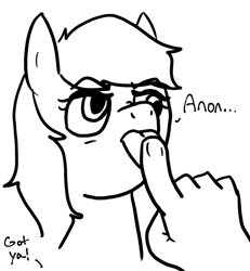 Size: 700x758 | Tagged: safe, artist:zan logemlor, imported from derpibooru, derpy hooves, oc, oc:anon, human, pegasus, pony, bust, dialogue, female, grayscale, hand, mare, monochrome, simple background, talking, tongue out, white background