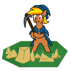 Size: 643x647 | Tagged: safe, artist:jargon scott, imported from derpibooru, oc, oc only, oc:flute salad, earth pony, pony, bipedal, earth pony oc, hat, hoof hold, mining, pickaxe, ponytail, rock, runescape, simple background, solo, standing on two hooves, transparent background, wizard hat, wizard robe