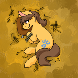 Size: 1280x1280 | Tagged: safe, artist:sinclair2013, imported from derpibooru, caramel, earth pony, pony, butt, eye clipping through hair, eyebrows, eyebrows visible through hair, lying down, male, on side, plot, rope, solo, stallion, tied up