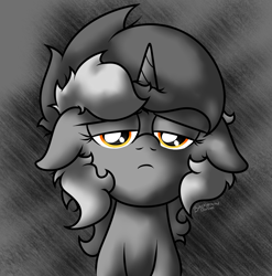 Size: 1445x1461 | Tagged: safe, artist:background basset, imported from derpibooru, lyra heartstrings, pony, unicorn, bust, depressed, edgy, gray background, partial color, simple background, solo