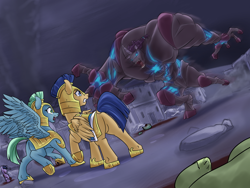 Size: 2700x2025 | Tagged: safe, artist:redahfuhrerking, imported from derpibooru, flash sentry, pegasus, pony, armor, butt, fanfic art, male, pegasus royal guard, plot, royal guard, stallion