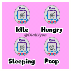 Size: 800x800 | Tagged: safe, artist:dialliyon, imported from derpibooru, oc, oc only, oc:anykoe, earth pony, animated, cute, female, gif, happy, hungry, loop, perfect loop, pink background, pixel art, simple background, sleeping, tamagotchi, text, video game