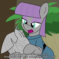 Size: 1500x1500 | Tagged: safe, artist:unitxxvii, imported from derpibooru, maud pie, mudbriar, earth pony, pony, student counsel, duo, everfree forest, misspelling, neil breen, petrification