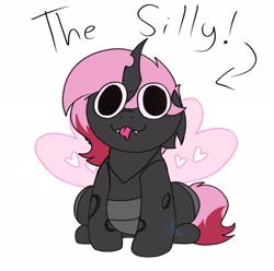 Size: 2048x2034 | Tagged: safe, artist:bluemoon, imported from derpibooru, oc, oc only, oc:heartstring fiddler, changeling, changeling oc, heart wings, meme, pink changeling, silly, simple background, solo, text, white background