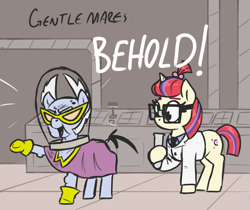 Size: 2695x2260 | Tagged: safe, artist:t72b, imported from derpibooru, moondancer, mr. waddle, earth pony, pony, unicorn, aqua teen hunger force, beaker, clothes, doctor weird, female, glasses, gloves, helmet, hoof hold, lab coat, male, mare, ponified, stallion, steve