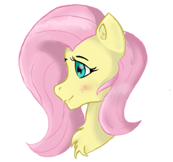 Size: 884x828 | Tagged: safe, artist:santito2k3, imported from derpibooru, fluttershy, pegasus, pony, bust, chest fluff, loose hair, portrait, profile, simple background, smiling, solo, white background