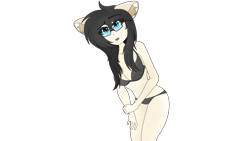 Size: 3840x2160 | Tagged: safe, artist:straighttothepointstudio, imported from derpibooru, oc, oc only, anthro, earth pony, 4k, anime, anthro oc, black hair, blue eyes, bra, clothes, digital art, ear fluff, earth pony oc, eyebrows, eyebrows visible through hair, female, g5, glasses, happy, high res, human facial structure, leaning forward, long hair, looking at you, simple background, solo, swimsuit, transparent background, underwear