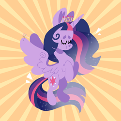 Size: 3500x3500 | Tagged: safe, artist:fizzlefer, imported from derpibooru, twilight sparkle, alicorn, pony, cute, ethereal mane, eyes closed, female, lineless, mare, new crown, smiling, solo, spread wings, starry mane, sunburst background, twiabetes, twilight sparkle (alicorn), wings