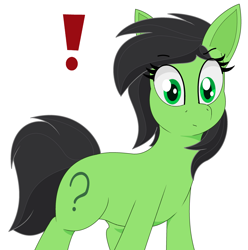 Size: 2989x3019 | Tagged: safe, artist:modera, imported from derpibooru, oc, oc only, oc:filly anon, earth pony, pony, exclamation point, female, filly, ms paint, simple background, solo, white background