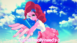 Size: 1920x1080 | Tagged: safe, artist:phoenixflambe, imported from derpibooru, pinkie pie, human, smile hd, equestria girls, 3d, cloud, imminent punch, koikatsu, sky, solo, subtitles