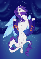 Size: 846x1200 | Tagged: safe, artist:schl4fy, imported from derpibooru, part of a set, rarity, dragon, claws, colored wings, dragoness, dragonified, ears, eyebrows, female, floating, horn, nostrils, raridragon, scales, sky, snout, solo, species swap, unicorn horn, wings