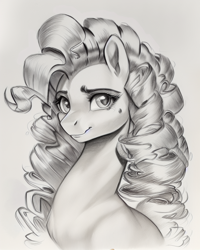 Size: 1024x1280 | Tagged: safe, imported from derpibooru, pinkie pie, earth pony, pony, ai content, ai generated, female, generator:pony diffusion v4, generator:stable diffusion, looking at you, mare, pencil drawing, prompter:siber, solo