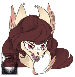 Size: 600x616 | Tagged: safe, artist:arcticnight-art, imported from derpibooru, oc, oc only, pegasus, pony, bust, commission, ear tufts, fangs, feathered fetlocks, nose wrinkle, simple background, sketch commission, snarling, solo, transparent background