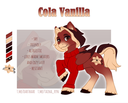 Size: 2388x1922 | Tagged: safe, imported from derpibooru, oc, oc only, pegasus, pony, adoptable, auction, clothes, cozy, cute, cutie mark, reference sheet, simple background, solo, sweater, vanilla, white background