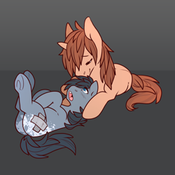 Size: 1280x1280 | Tagged: safe, artist:sinclair2013, imported from derpibooru, oc, oc only, oc:heart throb, pony, unicorn, butt, duo, gay, lying down, male, on back, plot, shipping, stallion