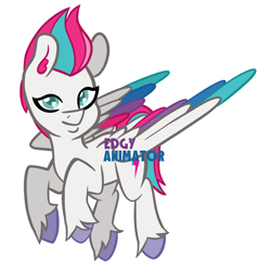 Size: 2000x2000 | Tagged: safe, artist:edgyanimator, imported from derpibooru, zipp storm, pegasus, pony, blue eyes, colored wings, ear fluff, female, flying, g5, looking at you, mare, multicolored wings, pink hair, short mane, simple, simple background, smiling, solo, spread wings, tail, unshorn fetlocks, white background, white coat, wings