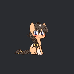 Size: 1280x1280 | Tagged: safe, artist:sinclair2013, imported from derpibooru, oc, oc only, oc:partly sunny, pony, unicorn, blushing, chibi, male, sitting, solo, stallion