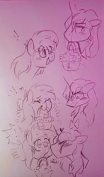 Size: 1220x2080 | Tagged: safe, artist:dsstoner, imported from derpibooru, derpy hooves, ditzy doo, prince blueblood, pegasus, pony, unicorn, blushing, cheek kiss, comic, crack shipping, exclamation point, food, kissing, muffin, shipping, shocked
