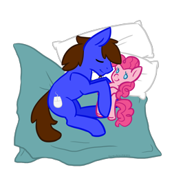 Size: 1280x1280 | Tagged: safe, artist:sinclair2013, imported from derpibooru, pinkie pie, oc, oc only, oc:stweart, earth pony, pony, male, pillow, plushie, simple background, solo, stallion, transparent background