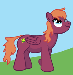 Size: 581x597 | Tagged: safe, anonymous artist, imported from derpibooru, sweet pepper, pegasus, pony, 4chan, female, mare, meadow, simple background, smiling