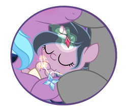 Size: 2785x2423 | Tagged: safe, artist:harmonyvitality-yt, idw, imported from derpibooru, king sombra, radiant hope, oc, oc:eclipsa penumbra ivory, pony, baby, baby pony, base used, female, glowing, glowing horn, horn, horn jewelry, jewelry, magic, male, mare, offspring, parent:king sombra, parent:radiant hope, parents:hopebra, simple background, sleeping, smiling, stallion, telekinesis, transparent background