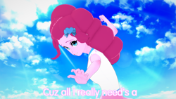 Size: 1920x1080 | Tagged: safe, alternate version, imported from ponybooru, pinkie pie, smile hd, equestria girls, 3d, cloud, imminent punch, koikatsu, sky, subtitles