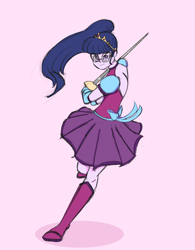 Size: 1280x1637 | Tagged: safe, artist:msmonsterpop, imported from derpibooru, sci-twi, twilight sparkle, human, equestria girls, female, glasses, jewelry, pink background, simple background, solo, sword, tiara, weapon