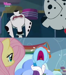 Size: 1176x1344 | Tagged: safe, edit, edited screencap, imported from derpibooru, screencap, fluttershy, rainbow dash, pony, 101 dalmatian street, 101 dalmatians, comparison, crying, dolly (101 dalmatian street), dylan (101 dalmatian street), female, mare