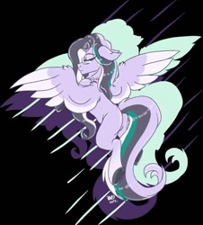 Size: 780x861 | Tagged: safe, artist:honeyofpeaches, imported from derpibooru, oc, oc only, pegasus, pony, abstract background, black background, butt, eyes closed, female, mare, pegasus oc, plot, simple background, solo, spread wings, wings